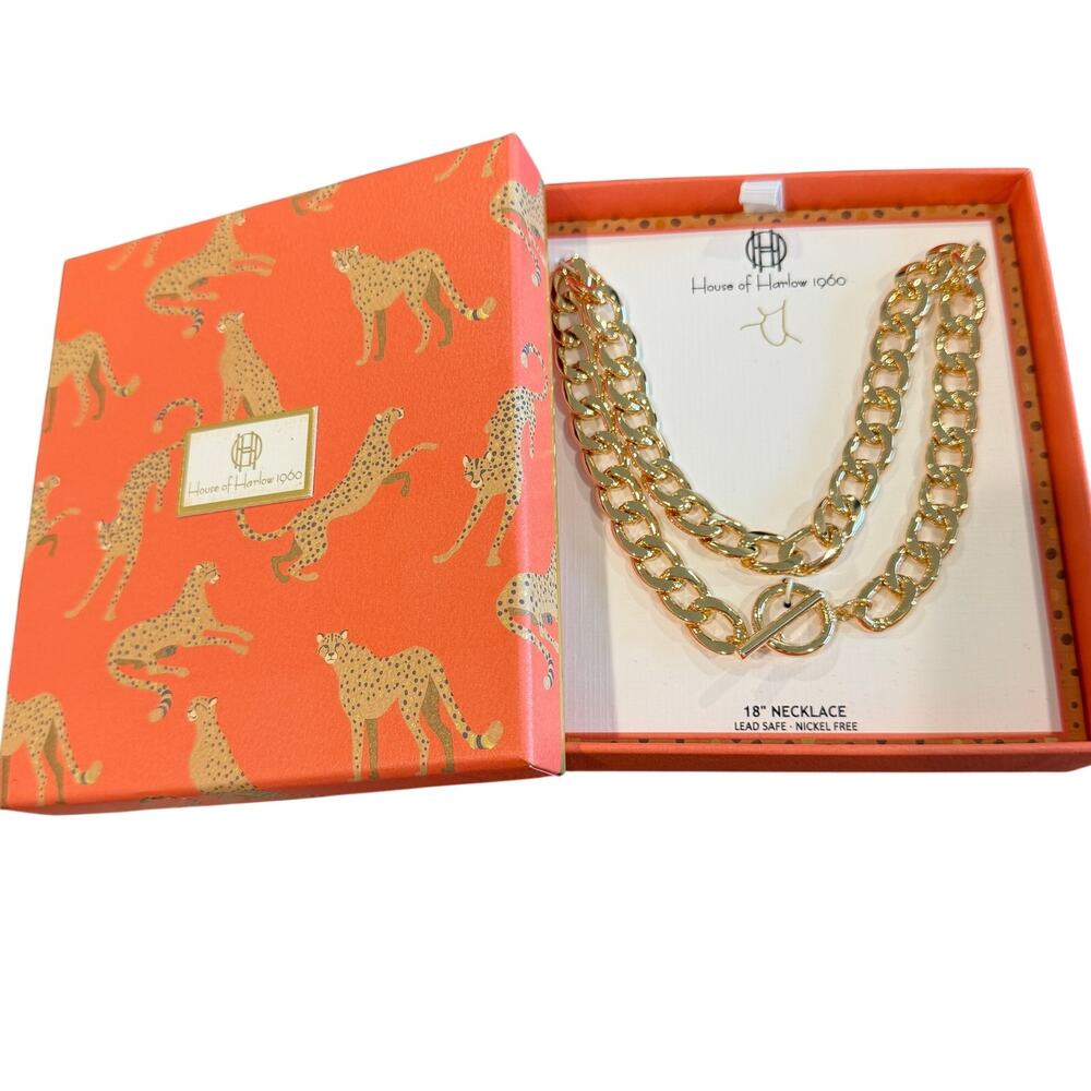 House of Harlow 1960 Gold Chunky Curb Chain Toggle Necklace (NIB)